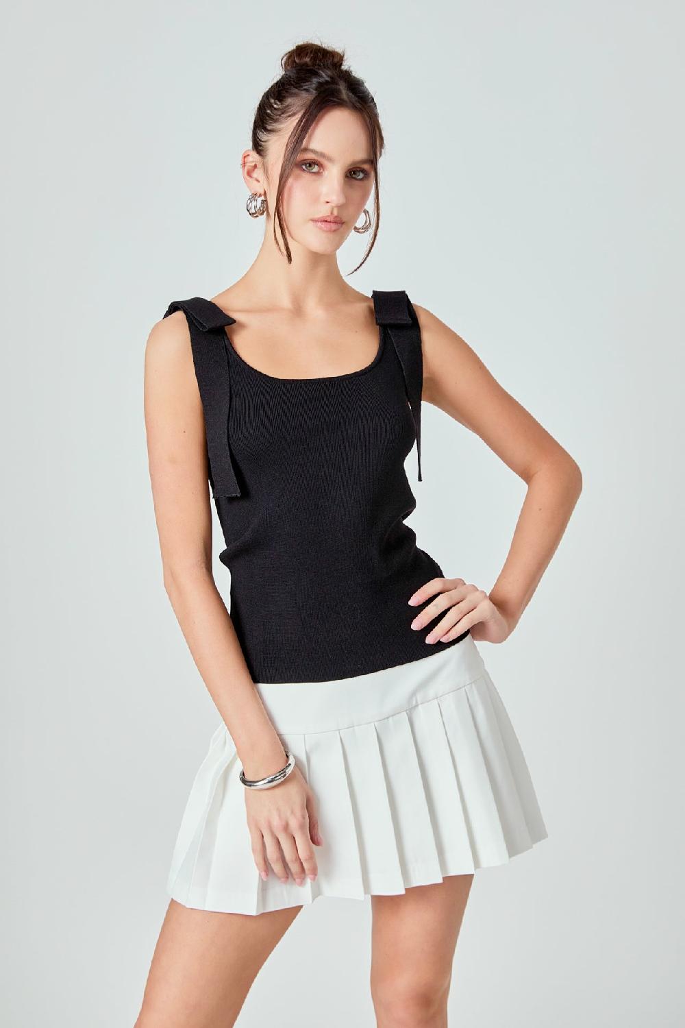 endless rose Bow Strap Tank Top BLACK