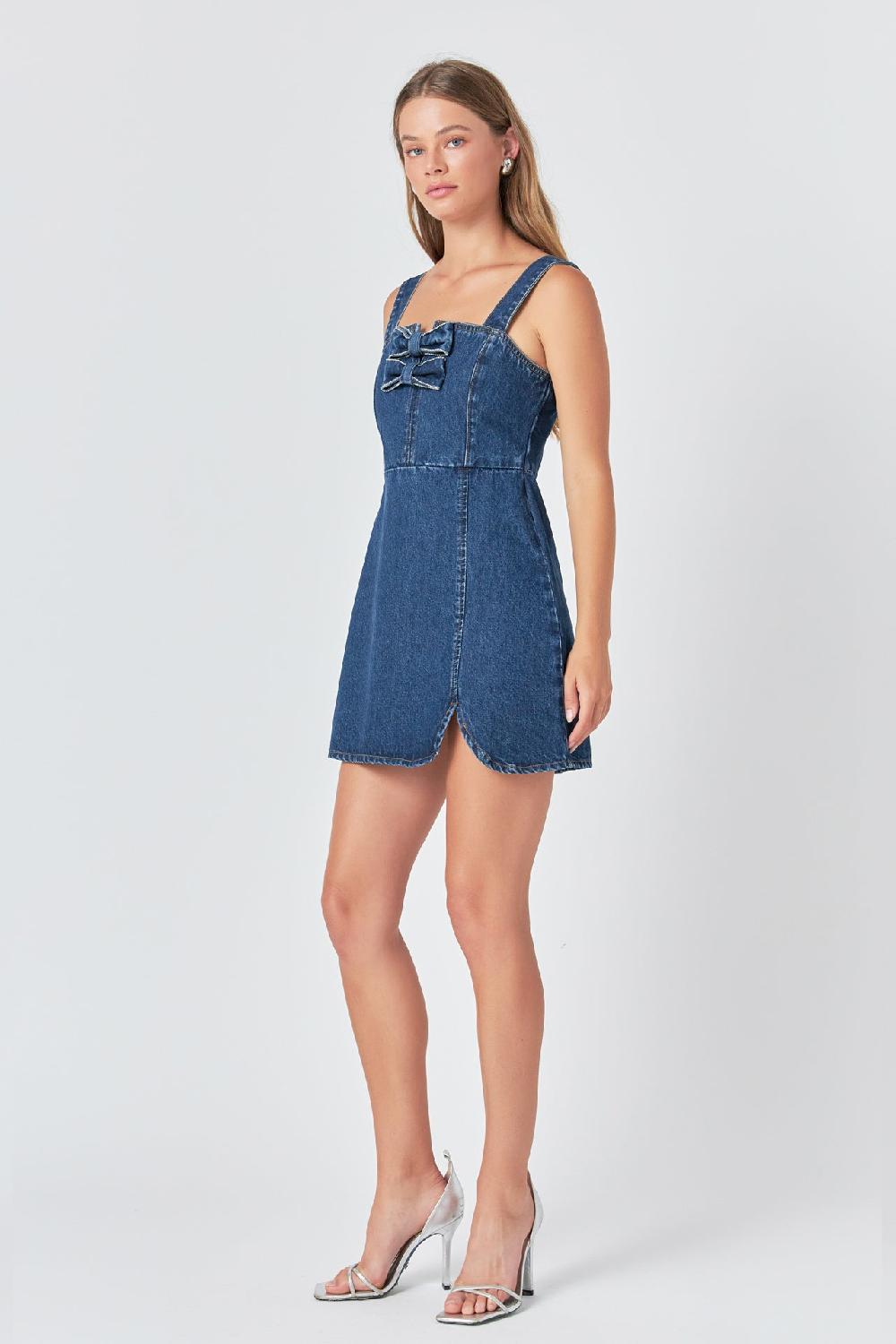 Endless Rose Bow Trim Denim Mini Dress BLUE
