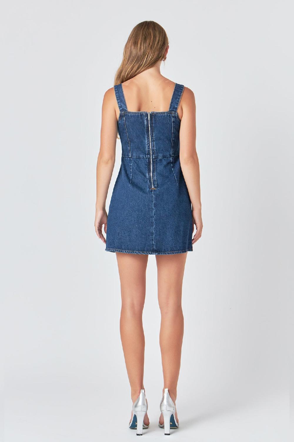 Endless Rose Bow Trim Denim Mini Dress BLUE