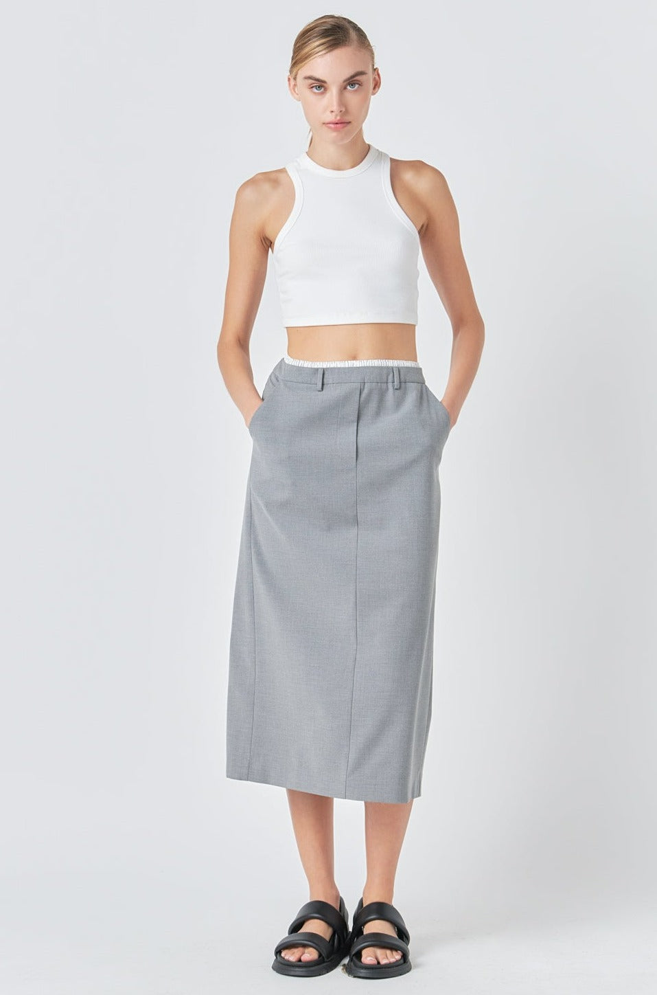 Endless Rose Boxer Waist Maxi Skirt GREY