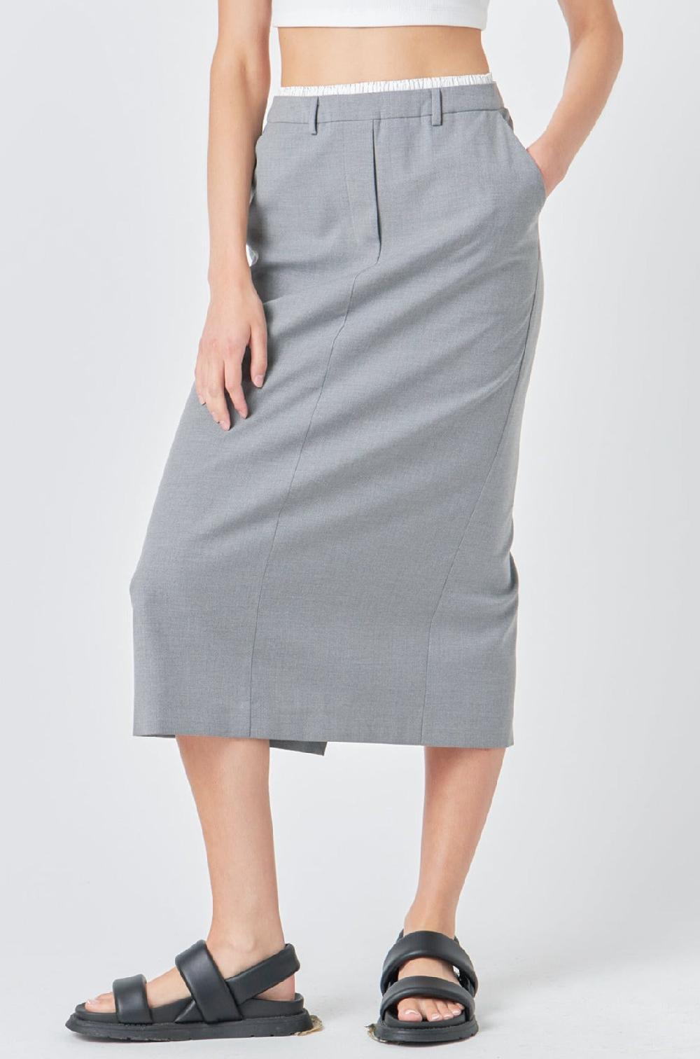 Endless Rose Boxer Waist Maxi Skirt GREY