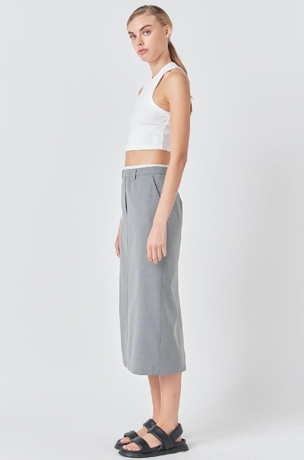 Endless Rose Boxer Waist Maxi Skirt GREY