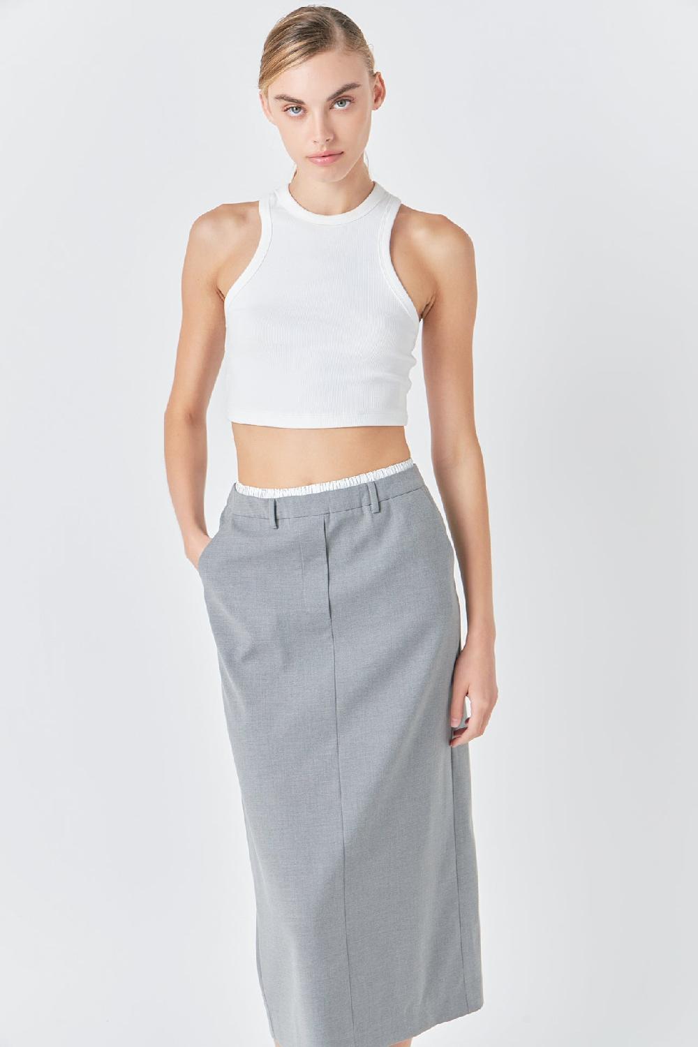 endless rose Boxer Waist Maxi Skirt GREY