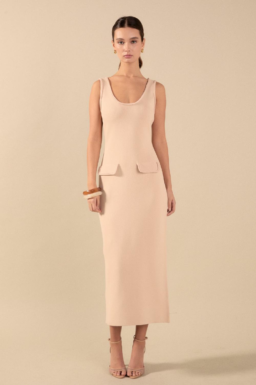 endless rose Braided Knit Maxi Dress BEIGE