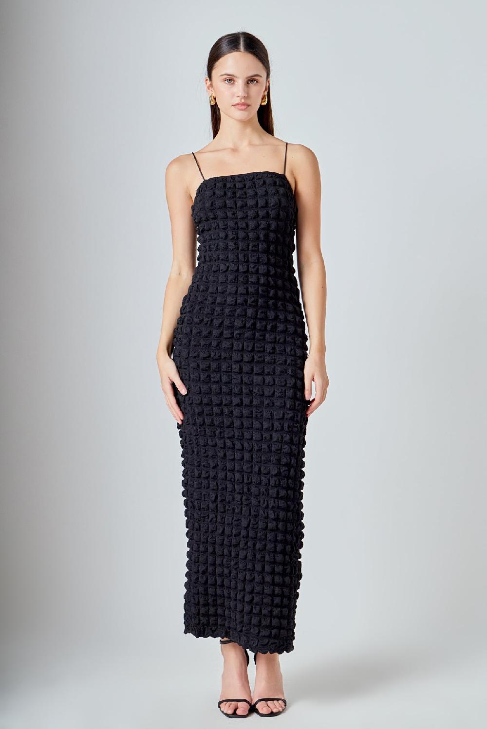 Endless Rose Bubble Maxi Slip Dress BLACK