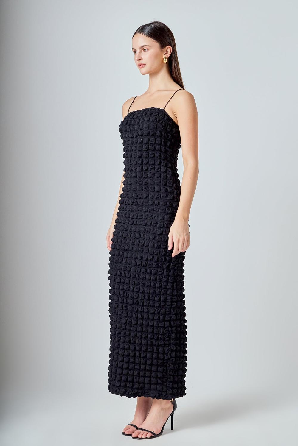 Endless Rose Bubble Maxi Slip Dress BLACK