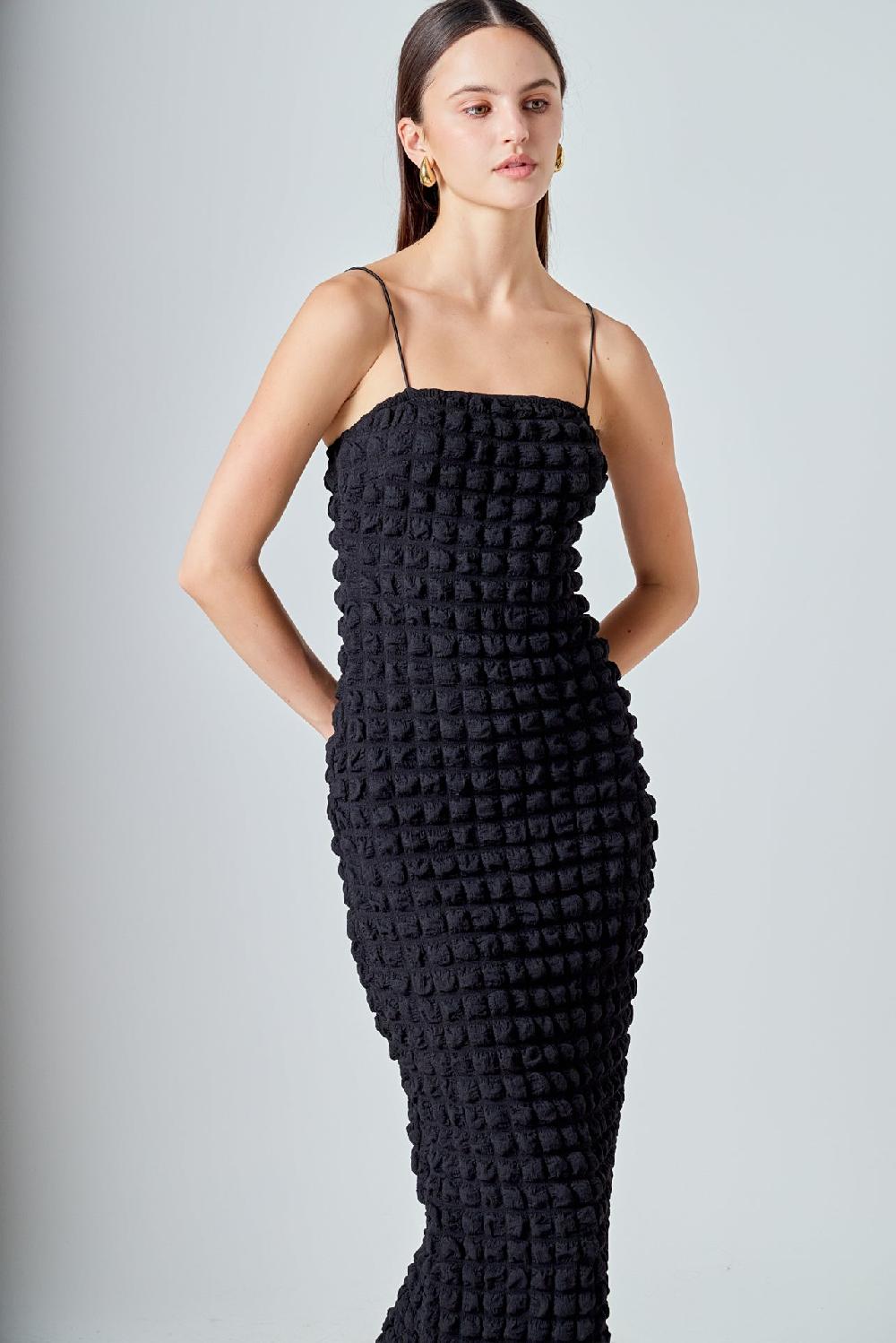 endless rose Bubble Maxi Slip Dress BLACK