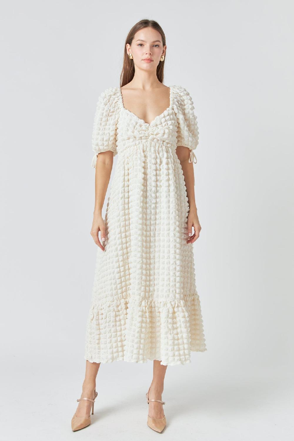 endless rose Bubble Puff Sleeve Maxi Dress IVORY