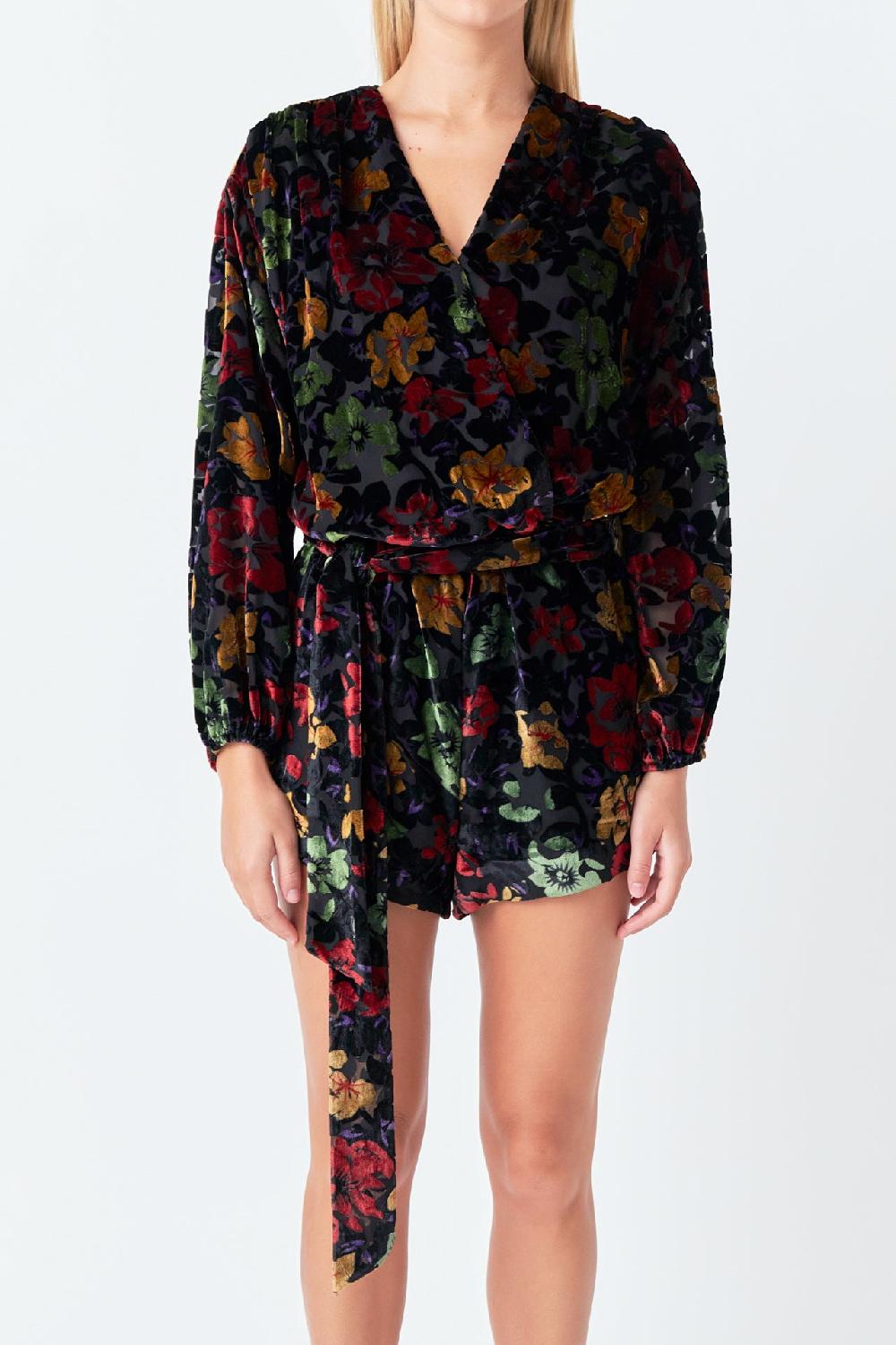 Endless Rose Burnout Velvet Romper BLACK
