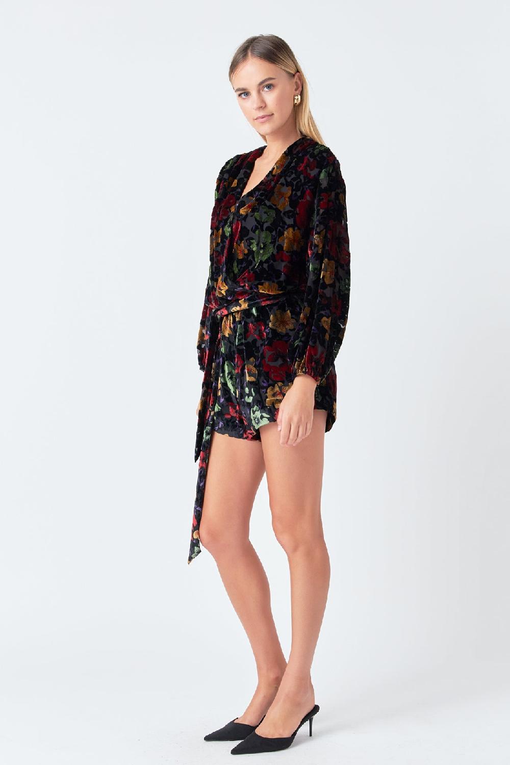 Endless Rose Burnout Velvet Romper BLACK