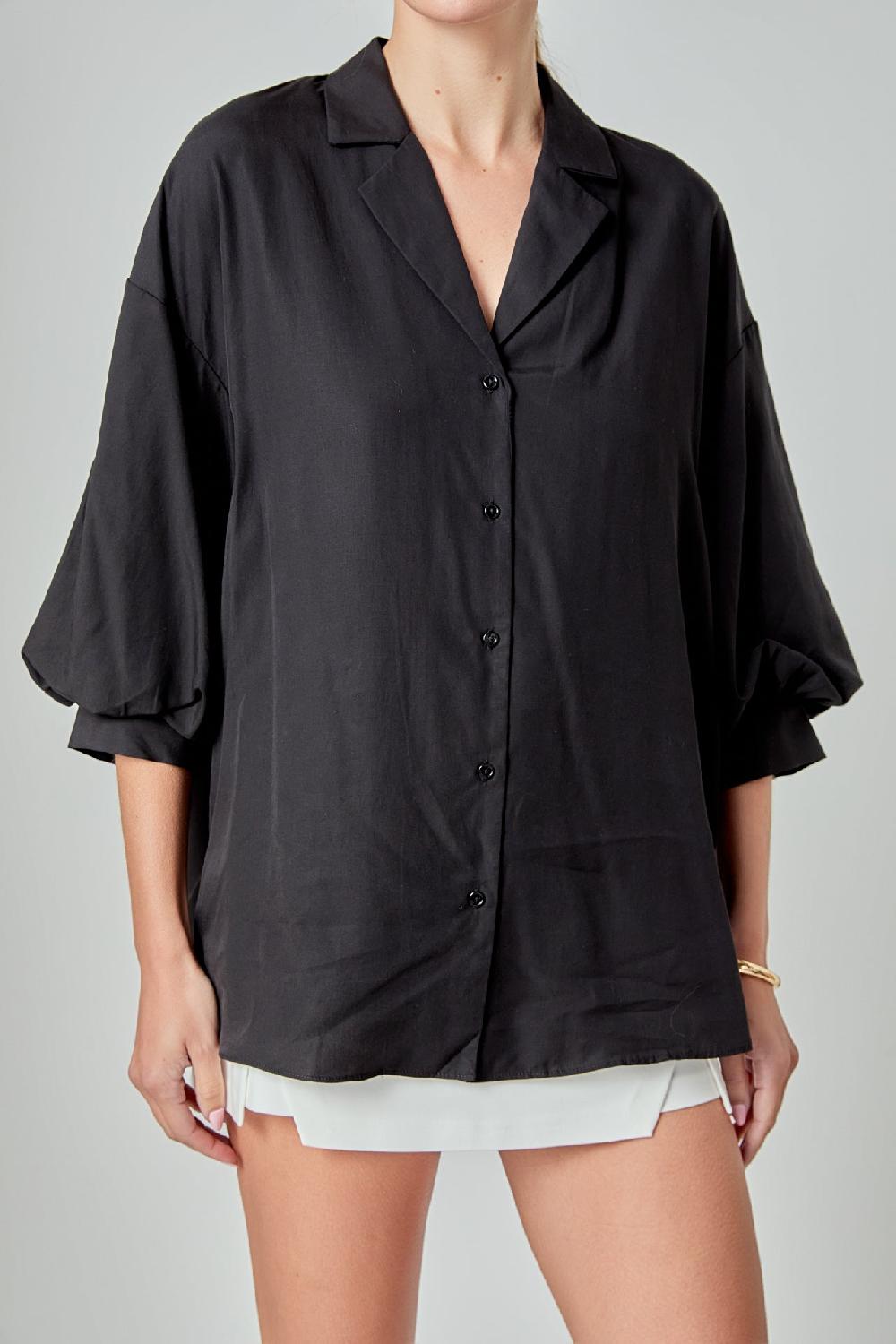 Endless Rose Button-Up Collared Shirt BLACK
