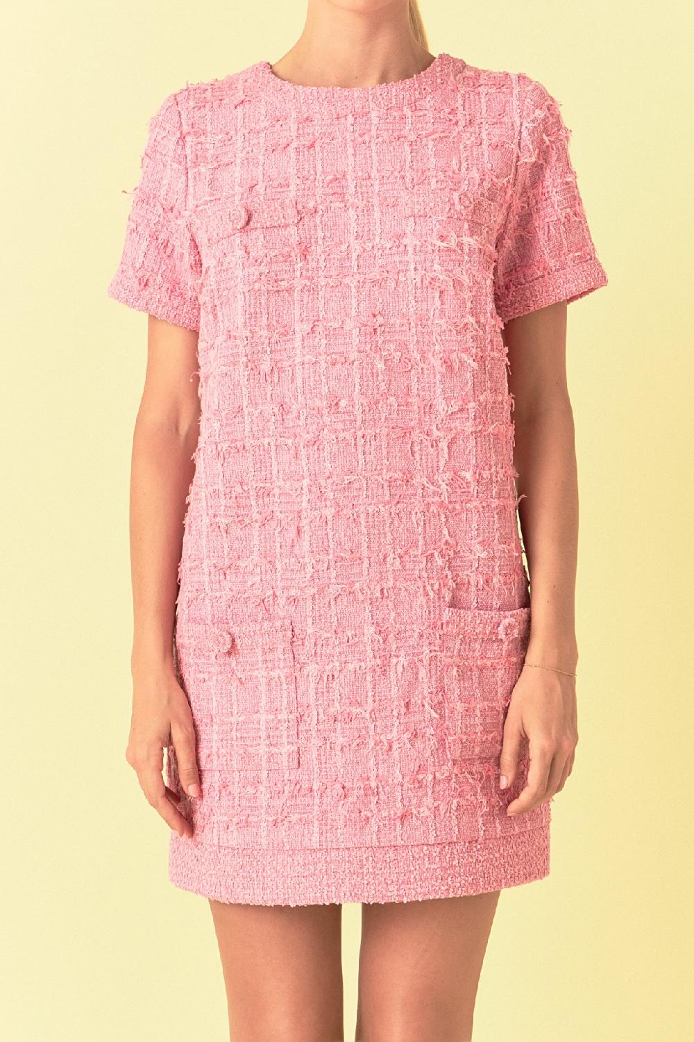 Endless Rose Buttoned Tweed Shift Dress PINK