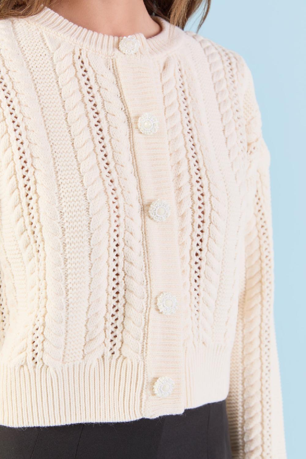 Endless Rose Cable Knit Buttoned Sweater CREAM