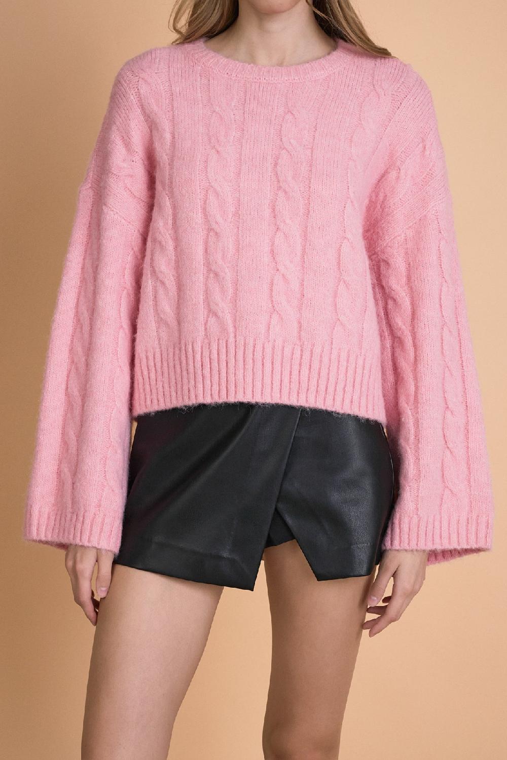 Endless Rose Cable Knit Cropped Sweater PINK