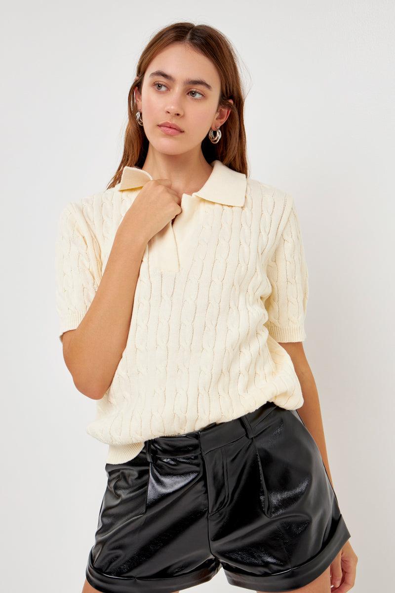 Endless Rose Cable Knit Polo Top BLUE