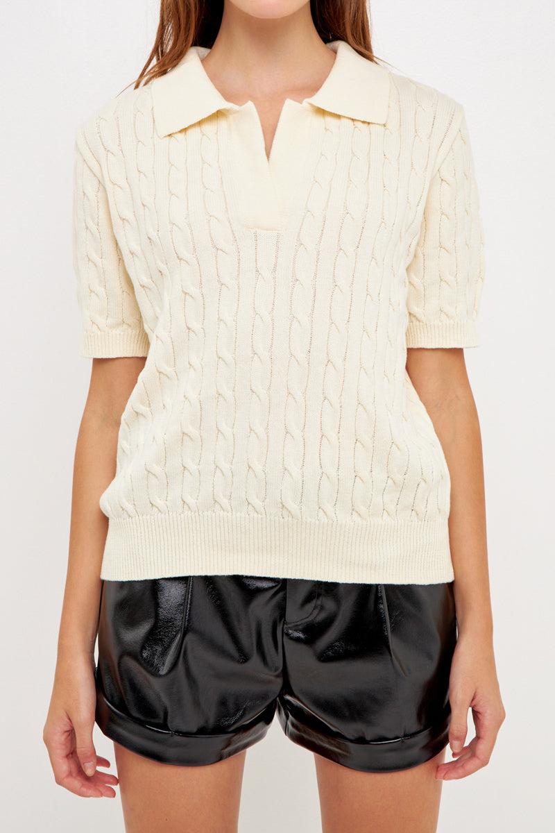 Endless Rose Cable Knit Polo Top BLUE
