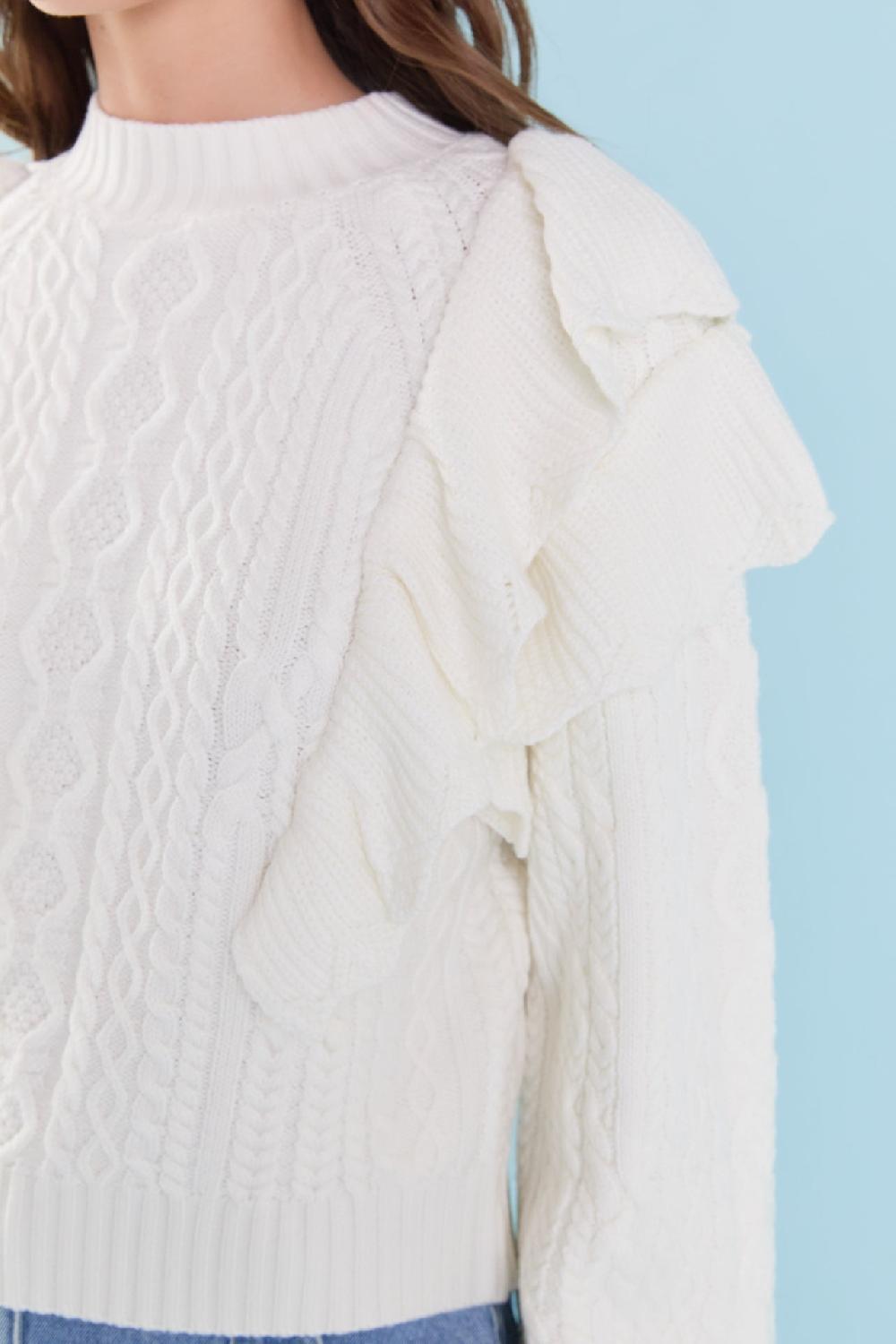 Endless Rose Cable Knit Ruffled Sweater IVORY