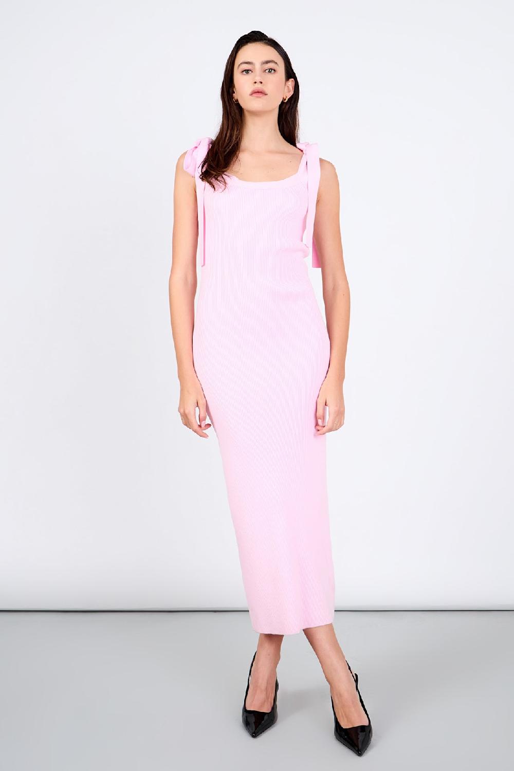endless rose Candace Solid Knit Midi Dress PINK