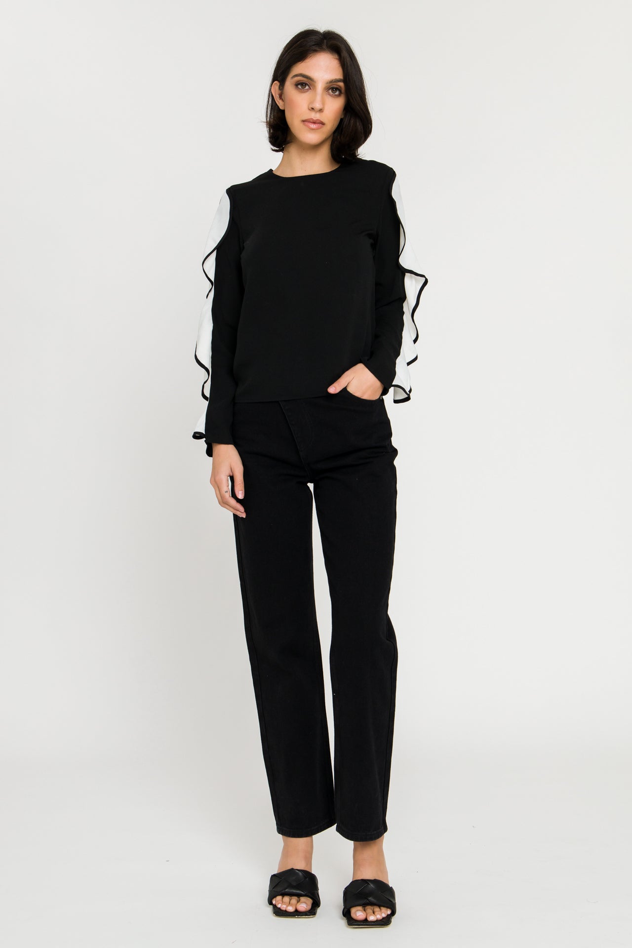 Endless Rose Cascading Ruffle Blouse BLACK