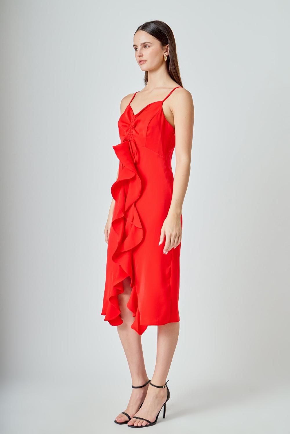 Endless Rose Cascading Ruffle Dress RED