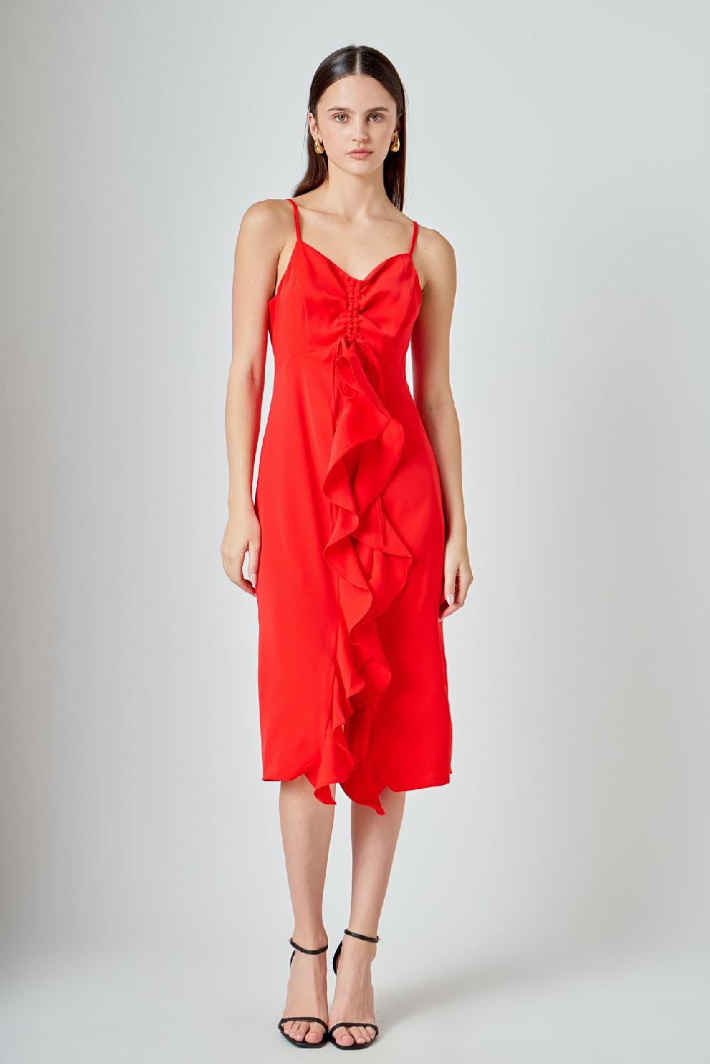 endless rose Cascading Ruffle Dress RED