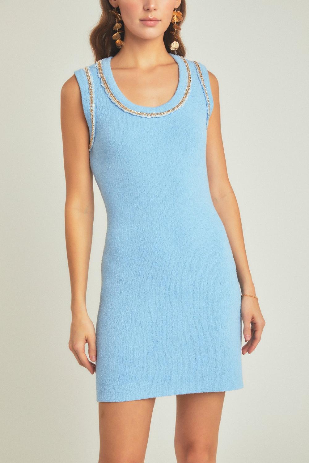 Endless Rose Chain Detail Knit Mini Dress BLUE