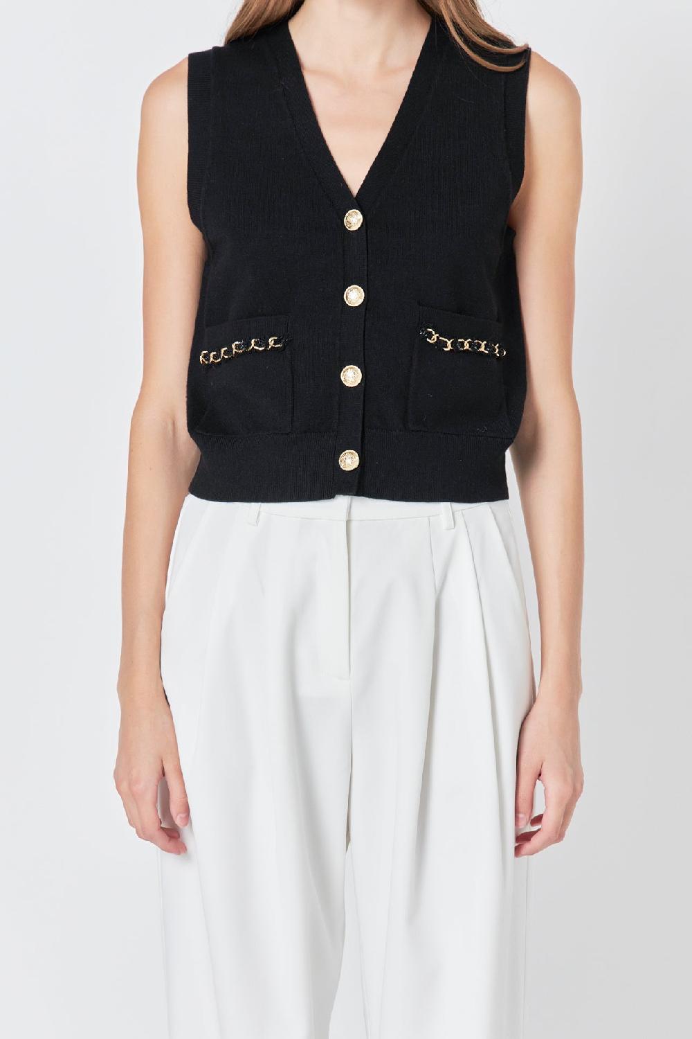 Endless Rose Chain Detail Vest BLACK