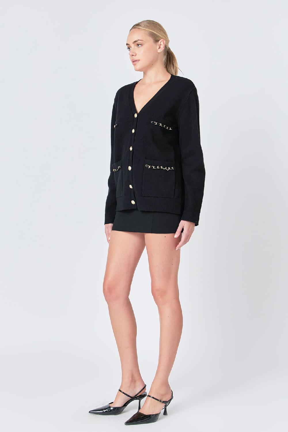 Endless Rose Chain Oversized Cardigan BLACK