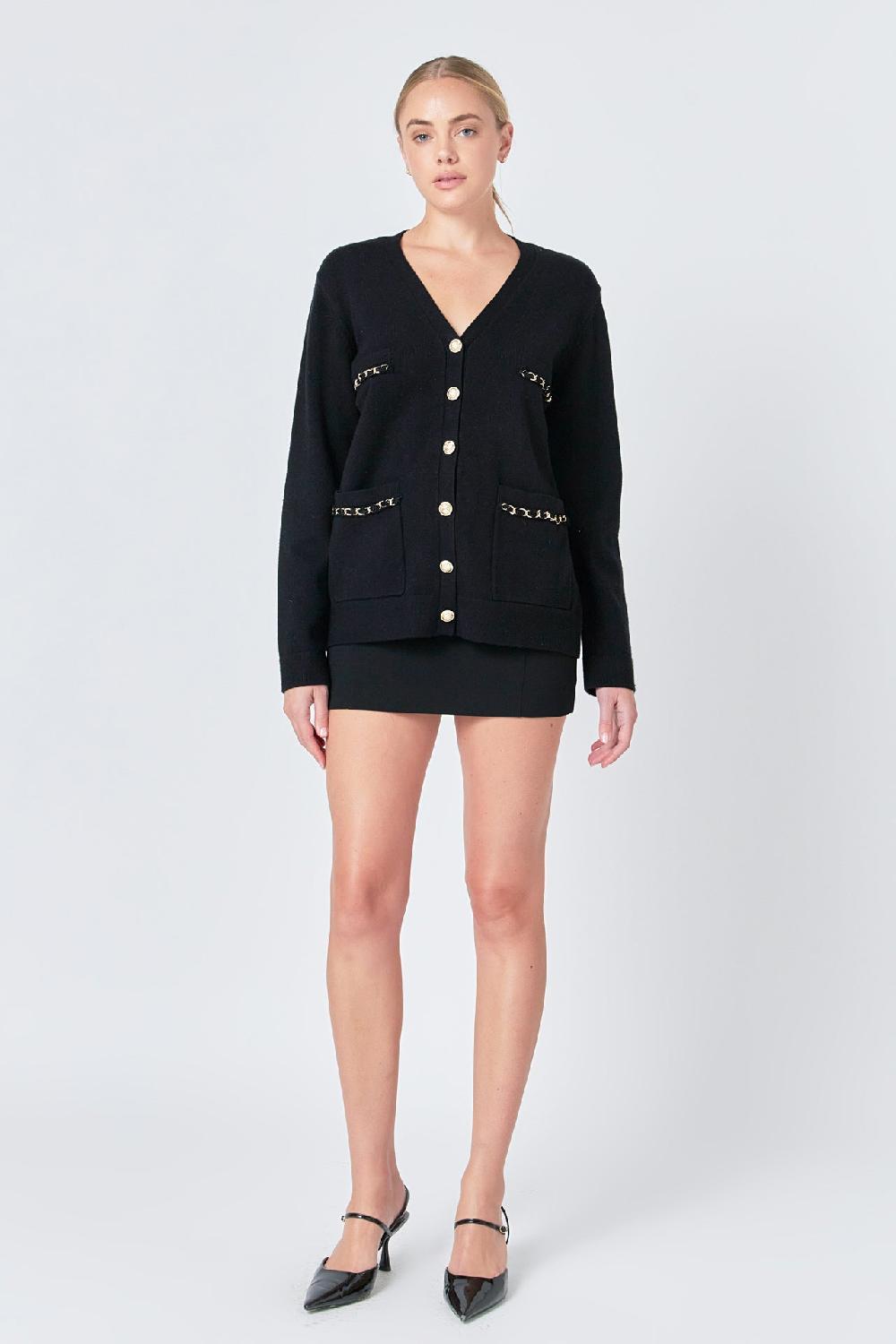 endless rose Chain Oversized Cardigan BLACK