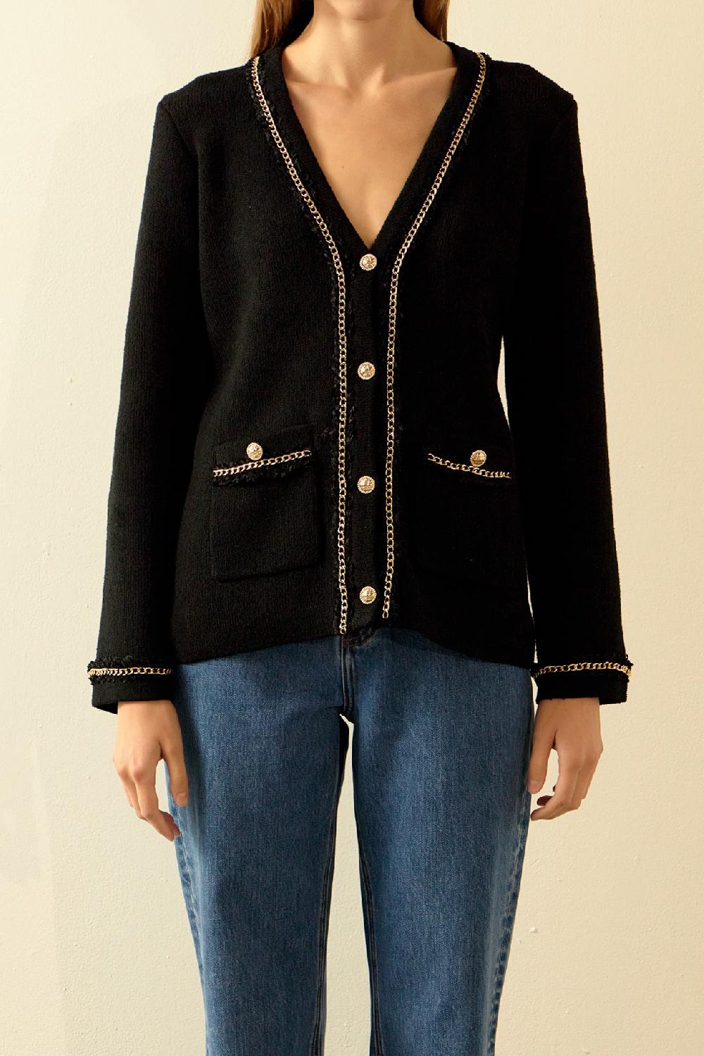 Endless Rose Chain Trim Cardigan BLACK