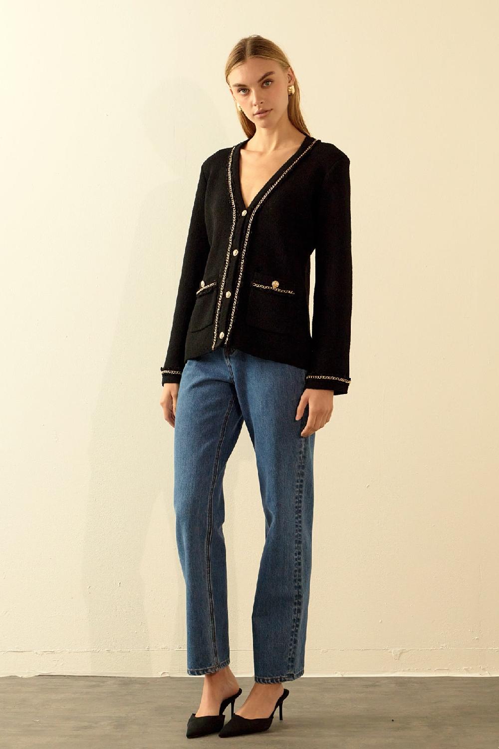 Endless Rose Chain Trim Cardigan BLACK