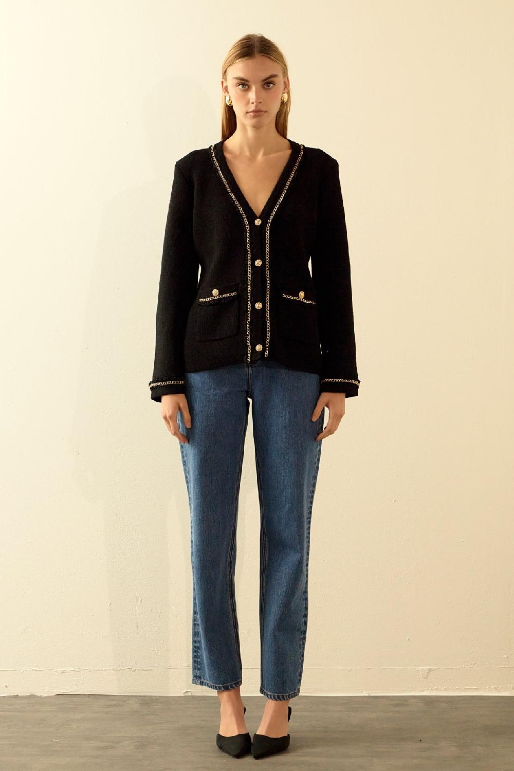 Endless Rose Chain Trim Cardigan BLACK