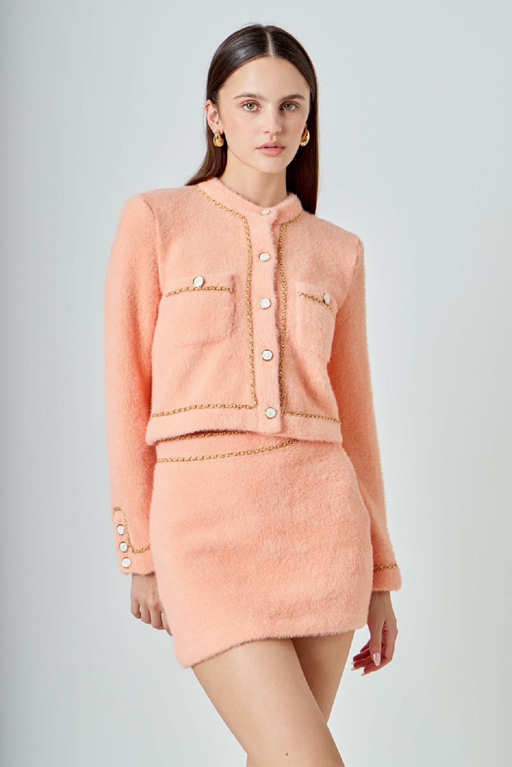endless rose Chain-Trimmed Jacket CORAL