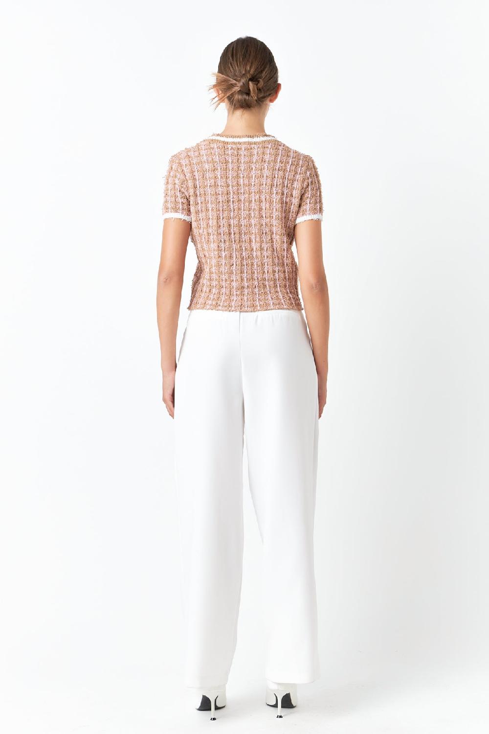 Endless Rose Check Knit Top CAMEL/PINK