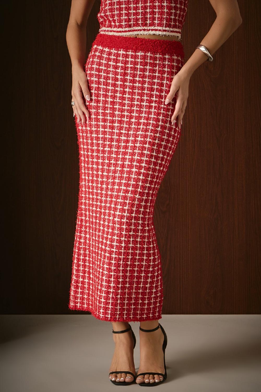 Endless Rose Check Maxi Skirt RED/CREAM