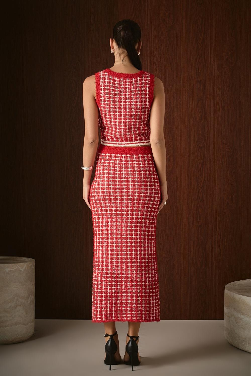 Endless Rose Check Maxi Skirt RED/CREAM