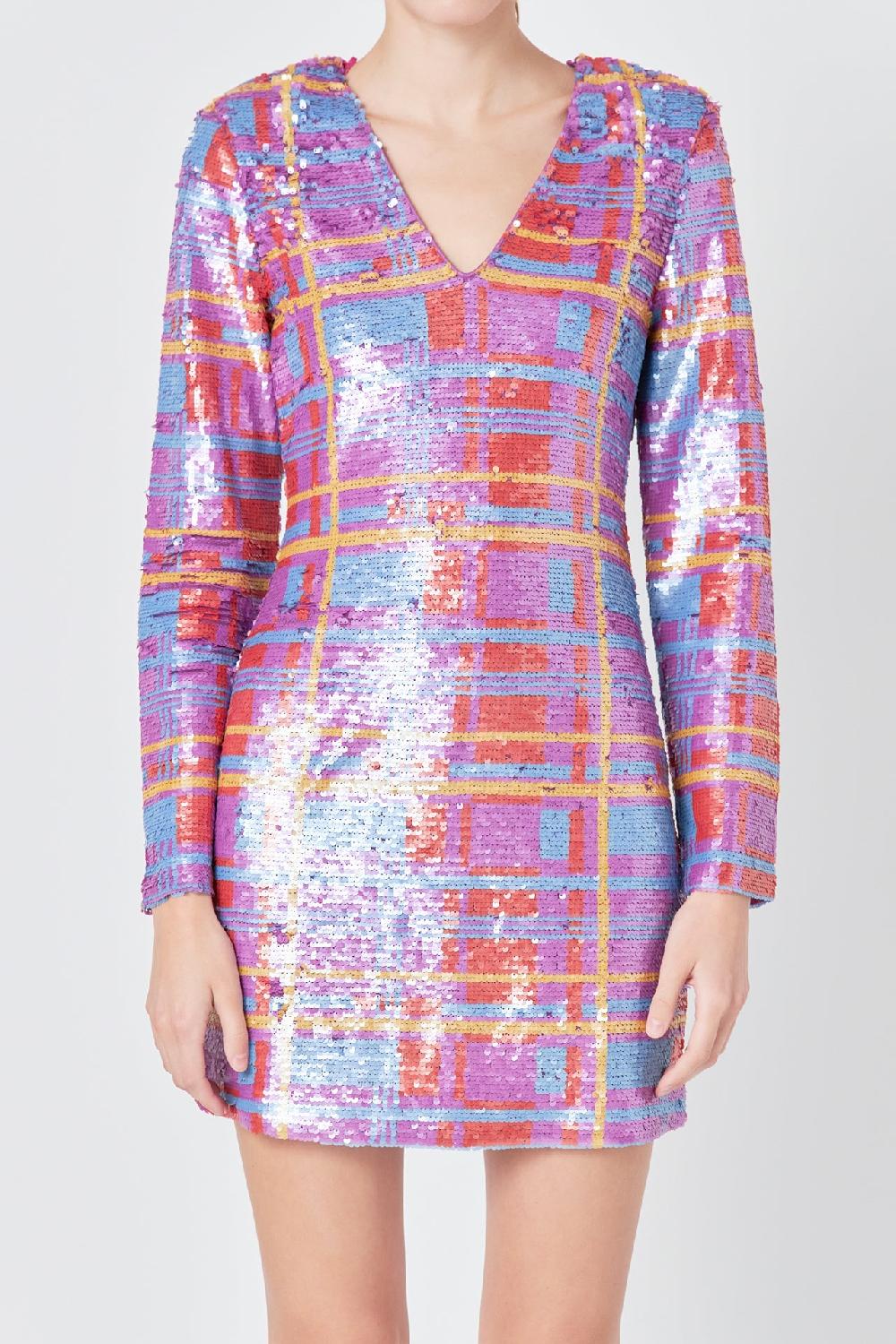 Endless Rose Check Pattern Sequins Dress MULTI