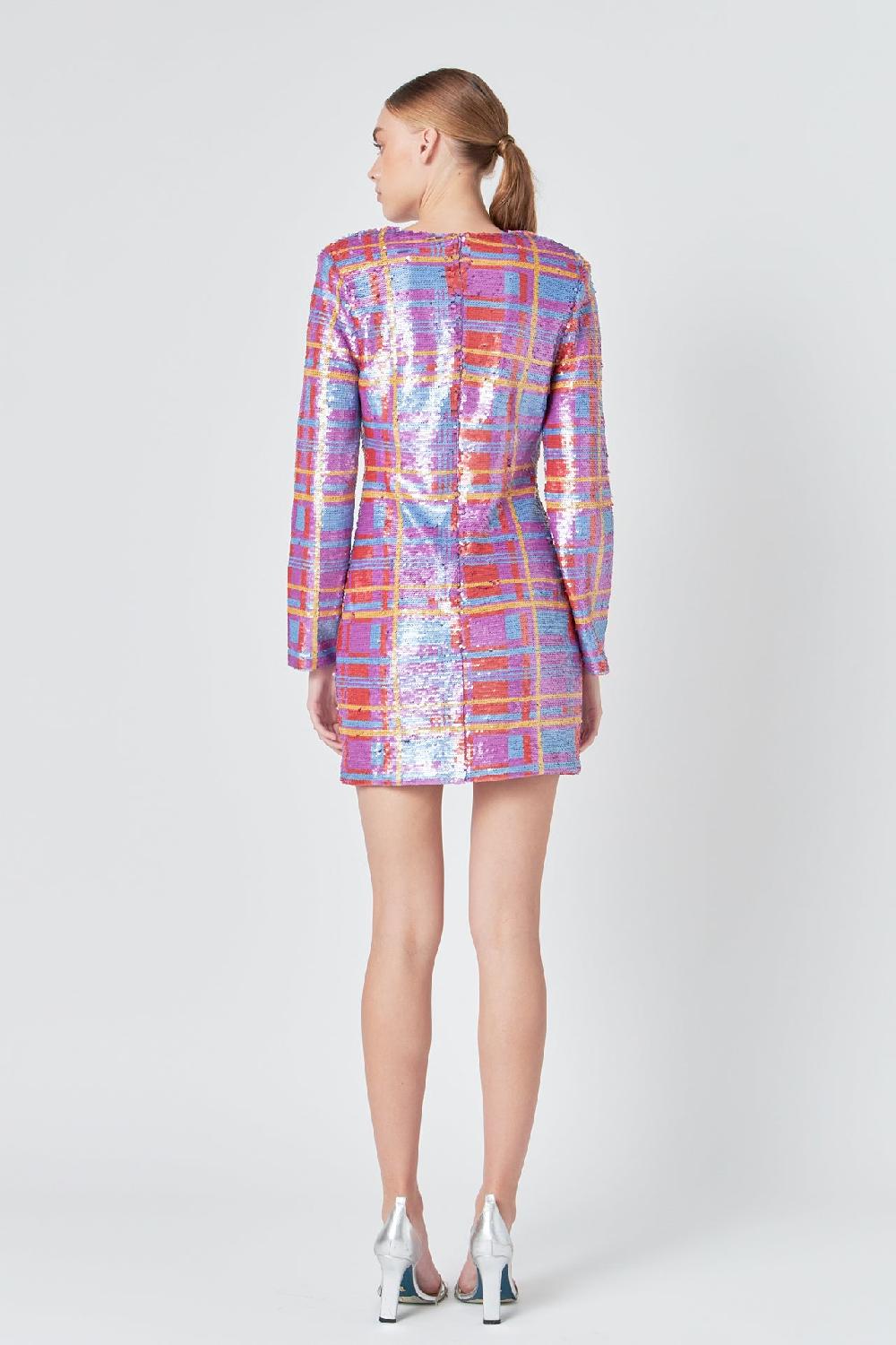 Endless Rose Check Pattern Sequins Dress MULTI