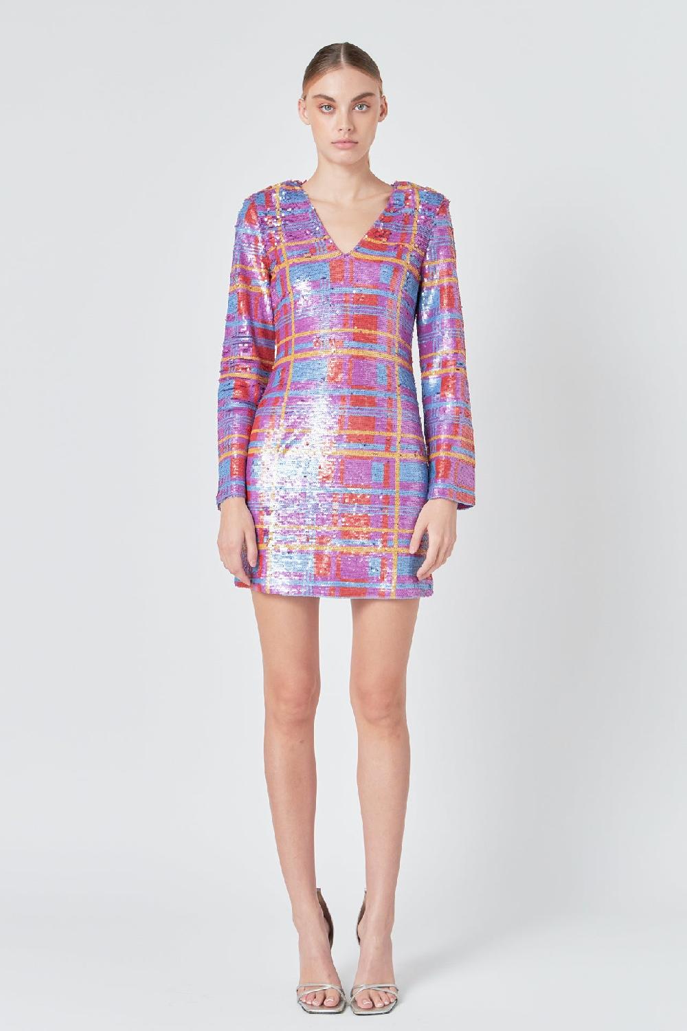 Endless Rose Check Pattern Sequins Dress MULTI
