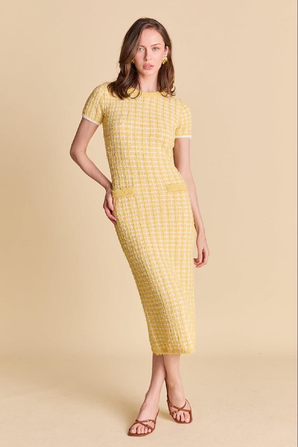 endless rose Check Sweater Midi Dress BUTTER/WHITE