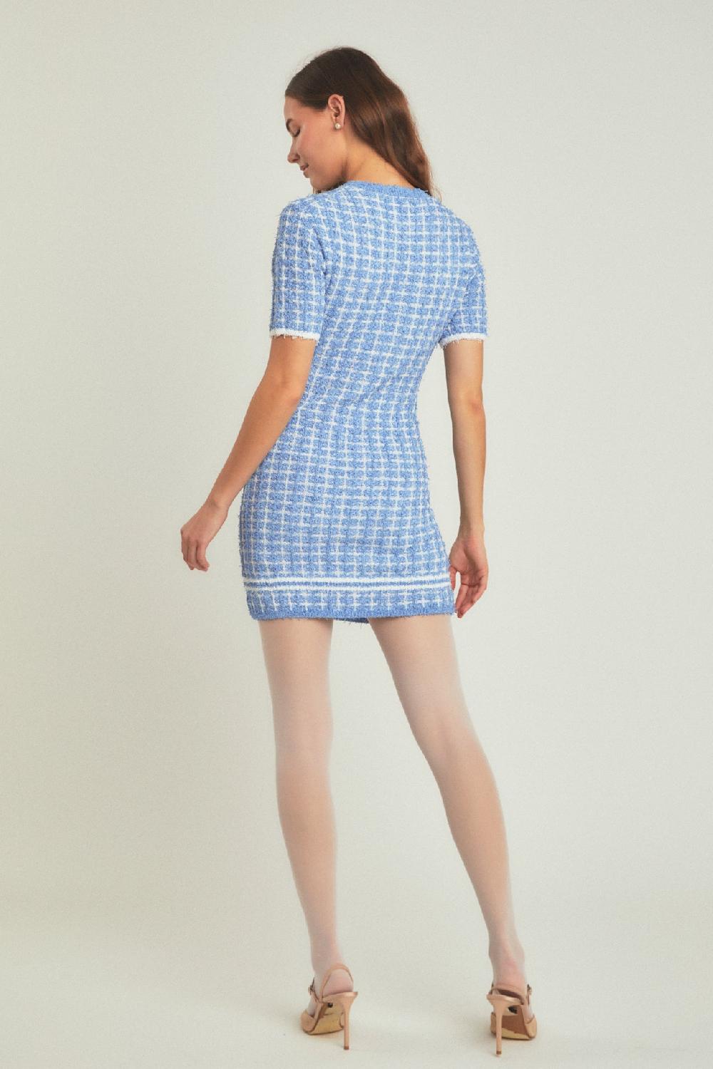 Endless Rose Check Sweater Mini Dress POWDER BLUE