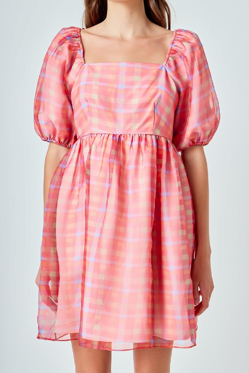 Endless Rose Checker Puff Mini Dress MULTI