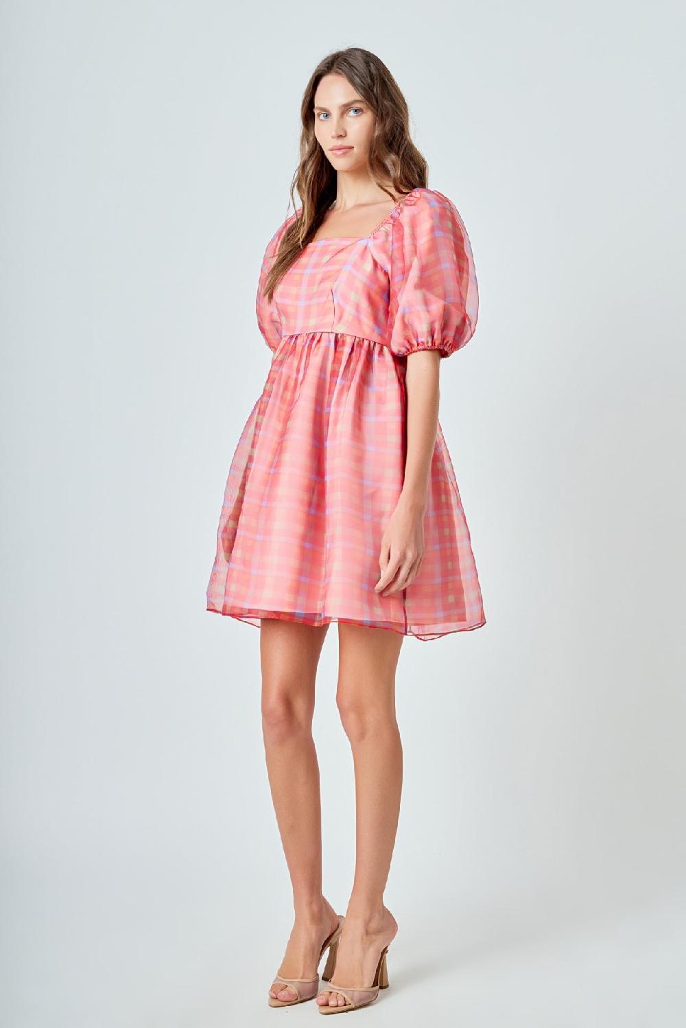 Endless Rose Checker Puff Mini Dress MULTI