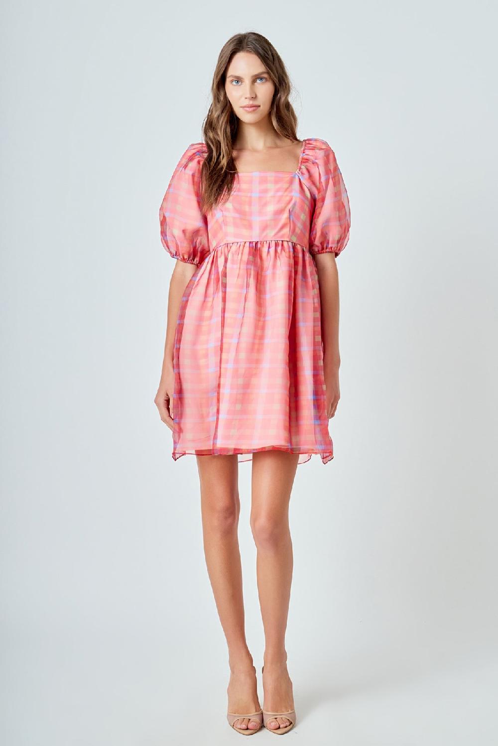 Endless Rose Checker Puff Mini Dress MULTI