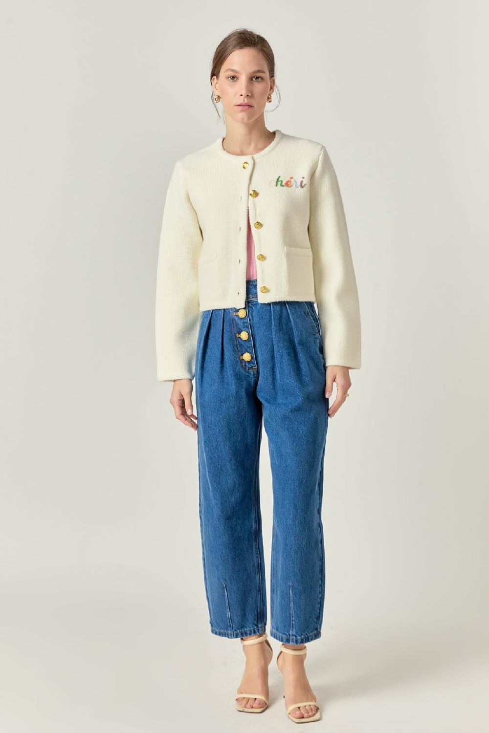 endless rose Cheri Beaded Cardigan IVORY