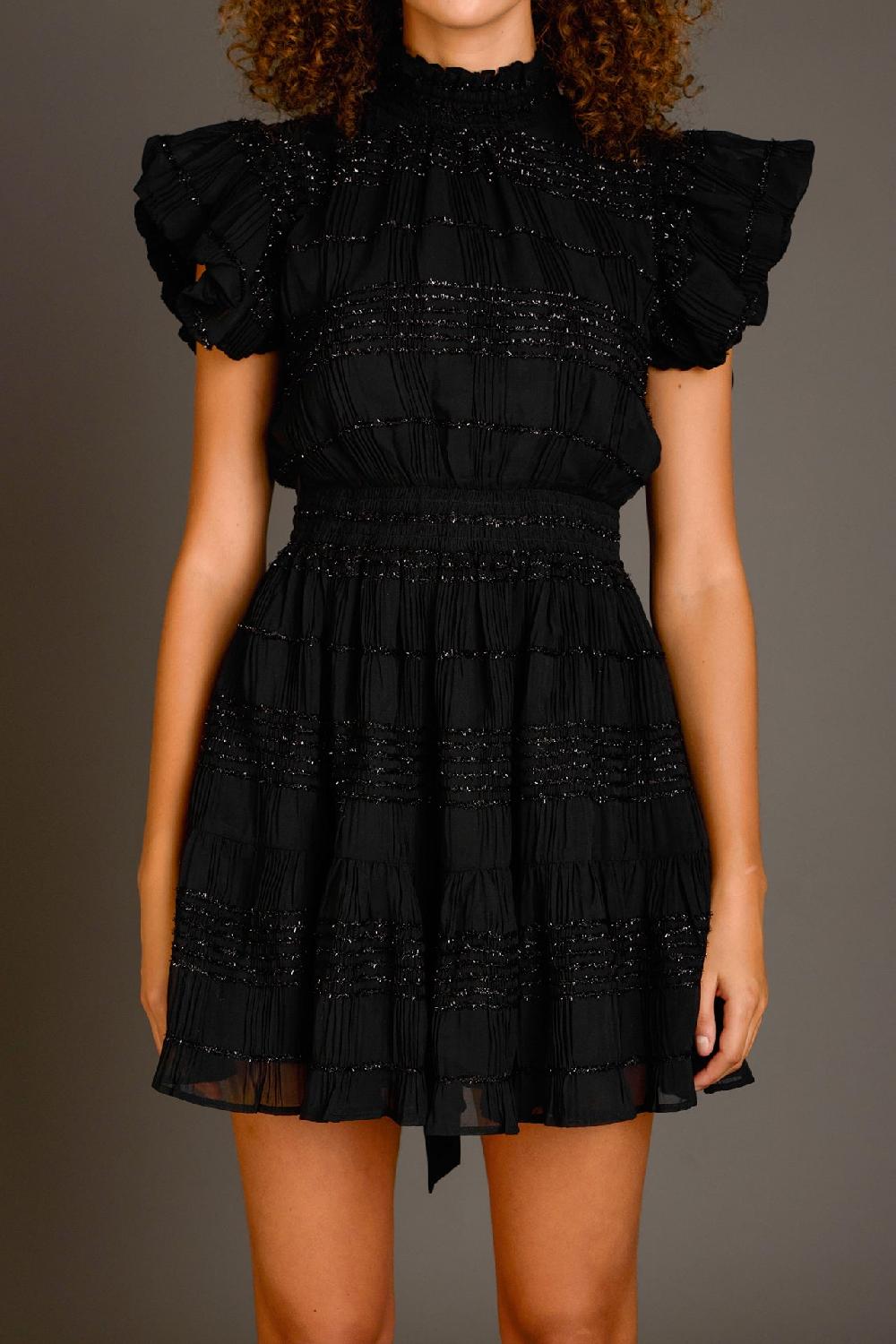 Endless Rose Chiffon Belted Mini Dress BLACK