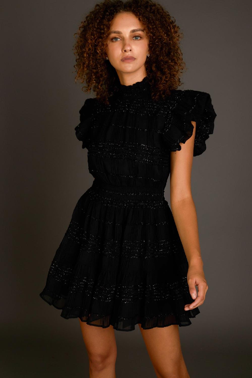 endless rose Chiffon Belted Mini Dress BLACK