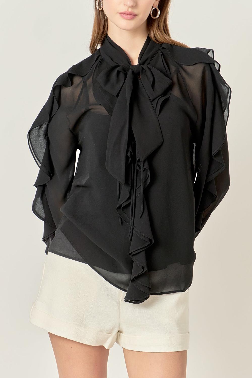 Endless Rose Chiffon Peekaboo Top BLACK