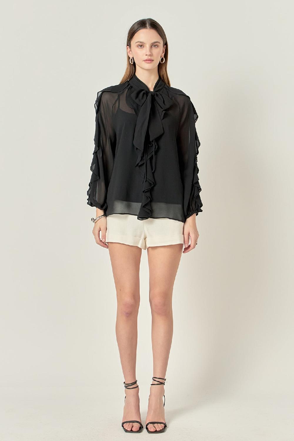 endless rose Chiffon Peekaboo Top BLACK