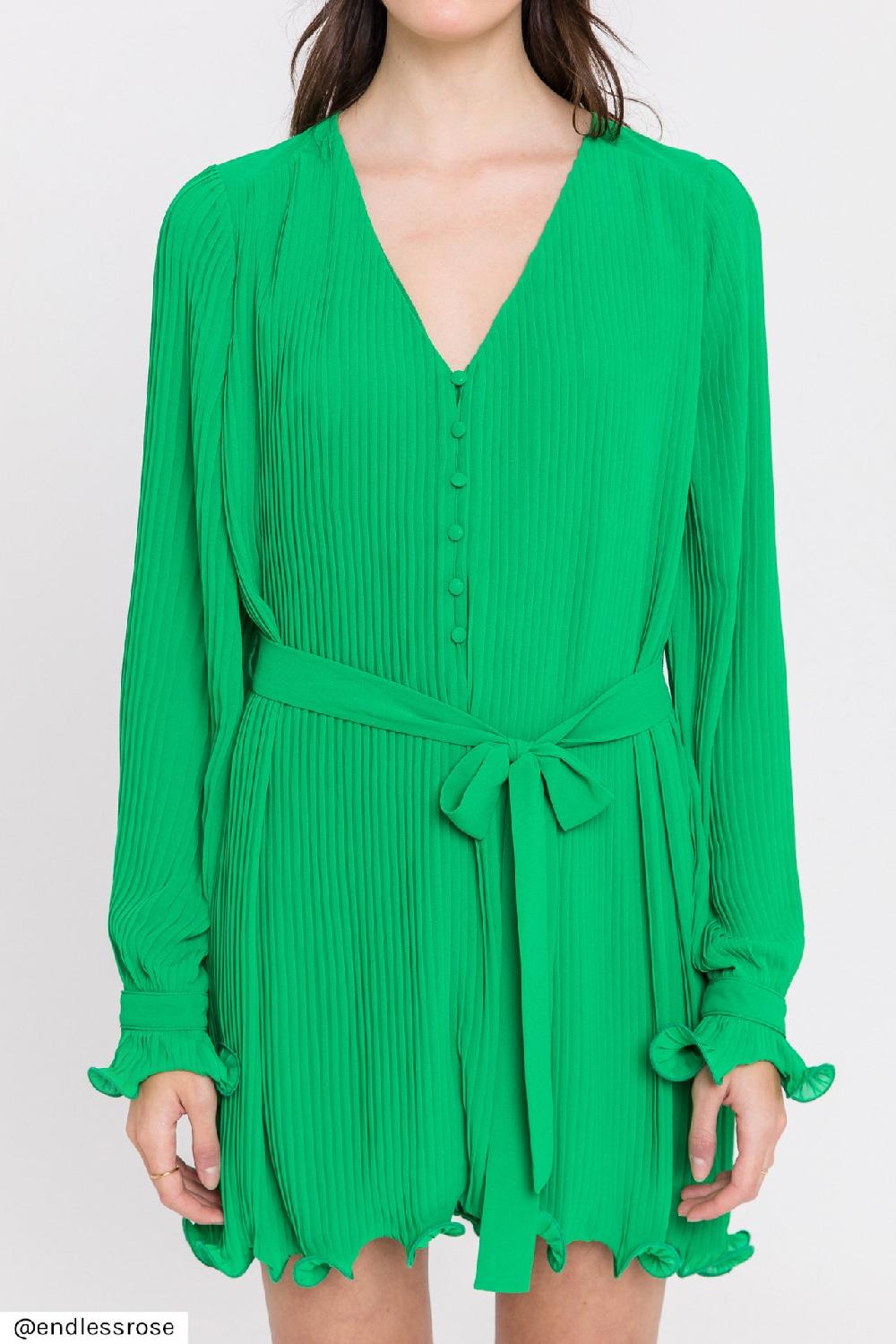 Endless Rose Chiffon Pleated Mini Dress GREEN
